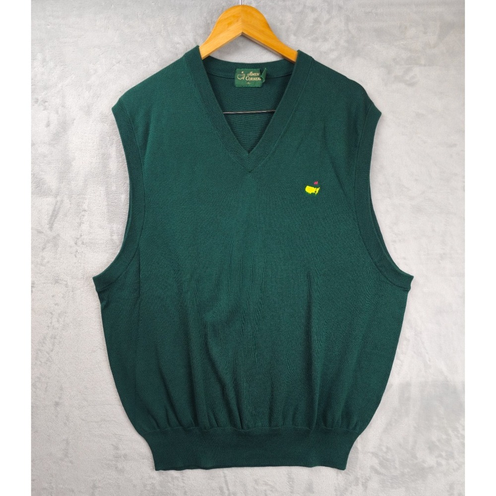 Vintage Amen Corner Sweater Vest Mens XL Green Solid 90s Masters Augusta Golf